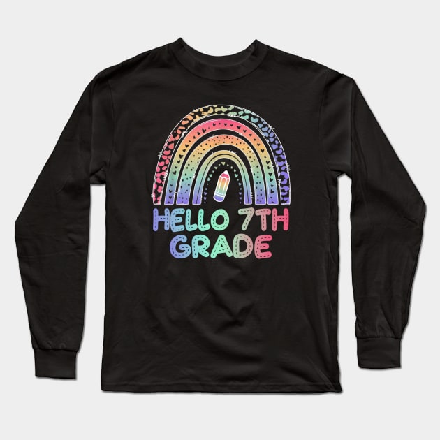 Hello 7th Grade Tie Dye Leopard Rainbow Back To School Long Sleeve T-Shirt by busines_night